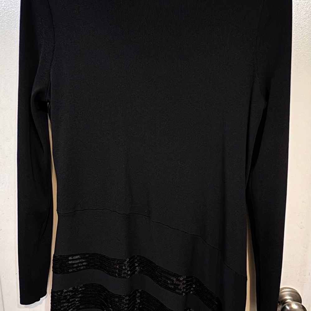 INC International Concepts Black Long-Sleeve Crewneck Top with Sequined Hem